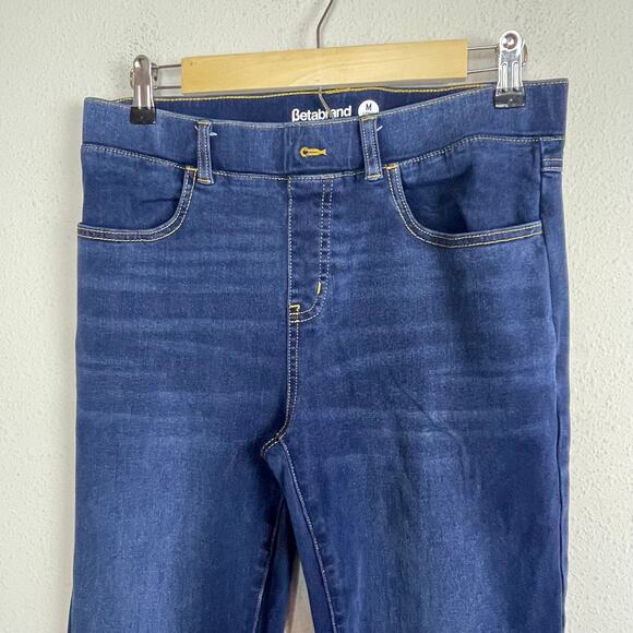 Betabrand Long M Pull-On Denim Pants Blue‎ Stretch Straight Raw Hem - Picture 2 of 8
